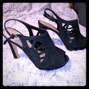 Suede peep-toe heels